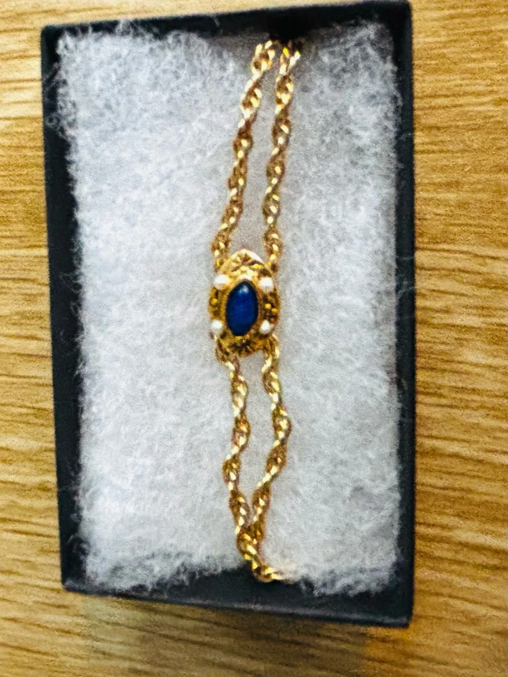 Vintage Gold Rope Style Chain Necklace with Natural Lapis and Pearl